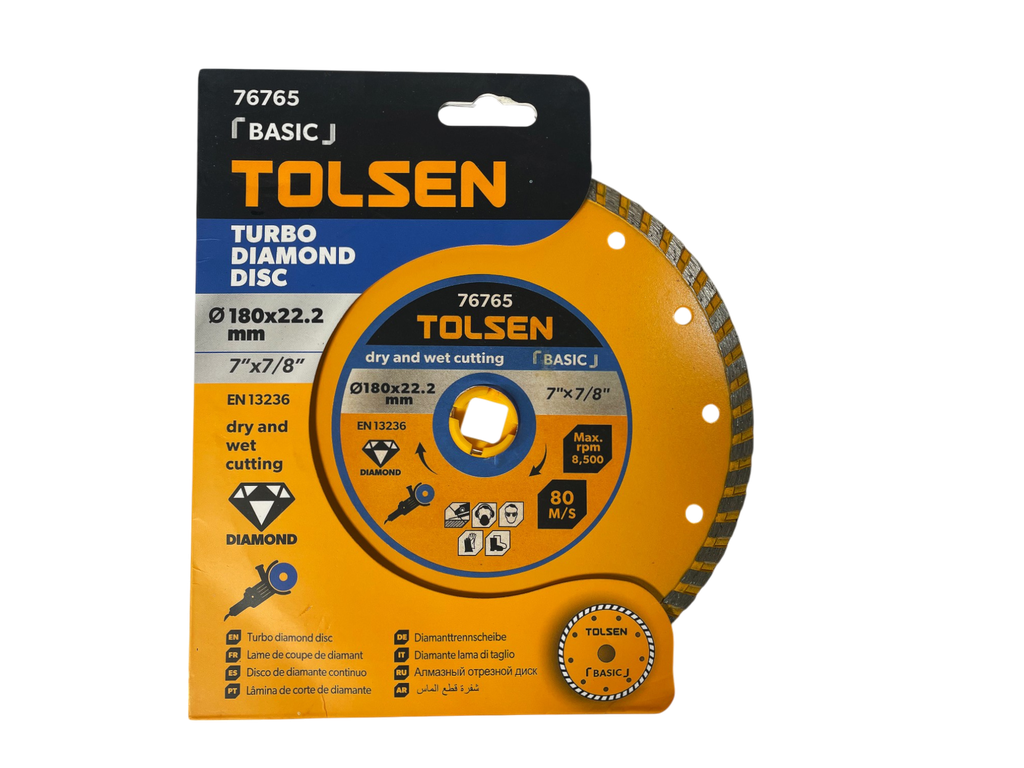DISCO TURBO DIAMANTE 180mm x 22.2mm (4-1/2' x 7/8') 13.300 RPM/Máx MARCA TOLSEN