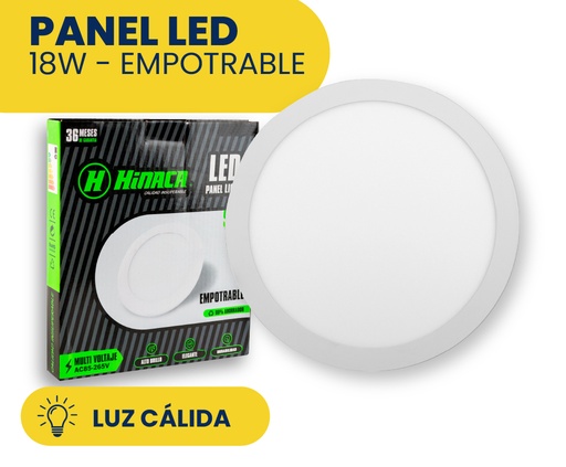PANEL LED LUZ CALIDA REDONDO EMPOTRABLE 18W MARCA HINACA