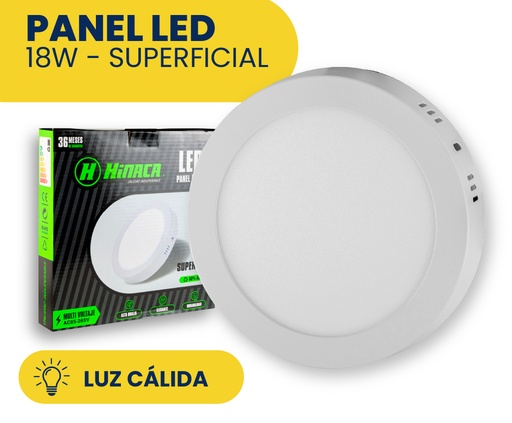PANEL LED LUZ CALIDA REDONDO SUPERFICIAL 18W MARCA HINACA