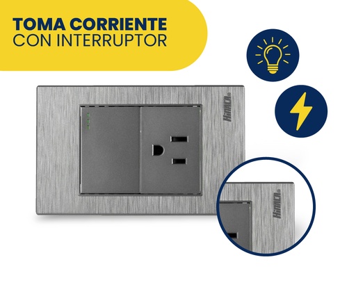 TOMACORRIENTE + INTERRUPTOR GRIS MARCA HINACA