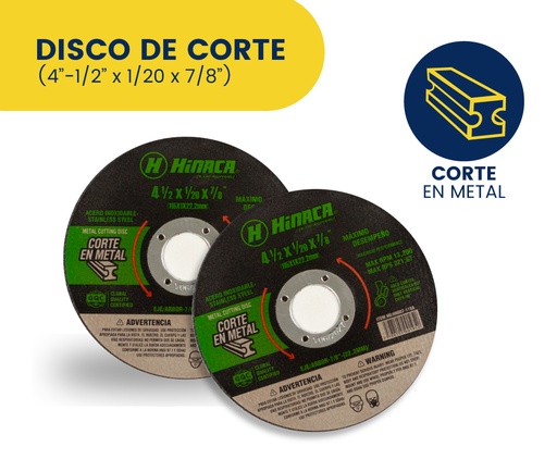 DISCO DE CORTE 115X1X22,2MM (4-1/2' X 1/20' X 7/8') MARCA HINACA