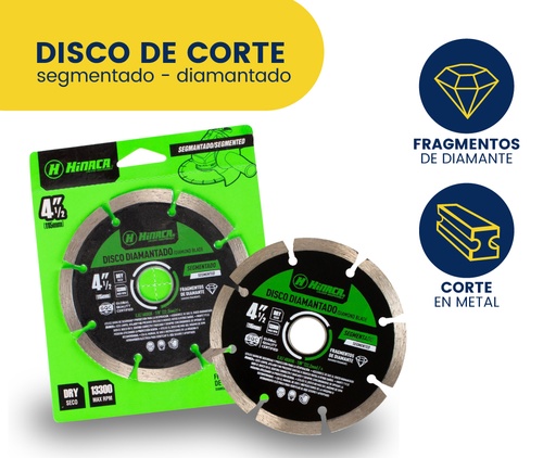 DISCO DE CORTE SEGMENTADO DIAMANTADO 4-1/2' (115MX1X22,2MM) MARCA HINACA