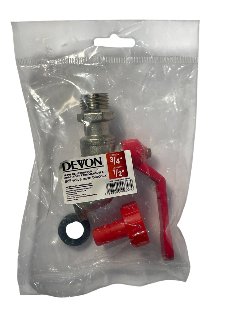 LLAVE DE JARDIN CON ADAPTADOR PARA MANGUERA 3/4" X 1/2" GALVANIZADO MARCA DEVON