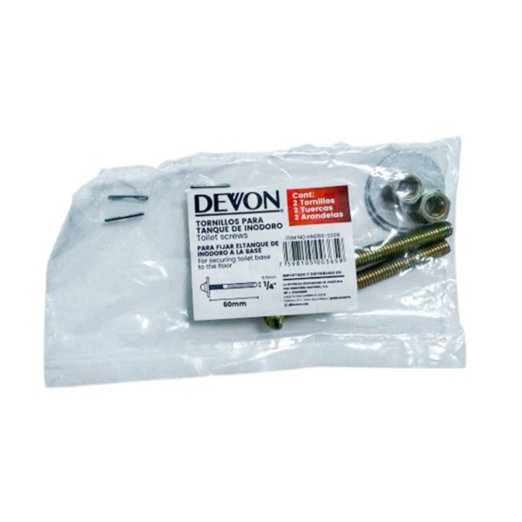 TORNILLOS PARA TANQUE DE INODORO 1/14"(6.5mm) X (60mm) MARCA DEVON