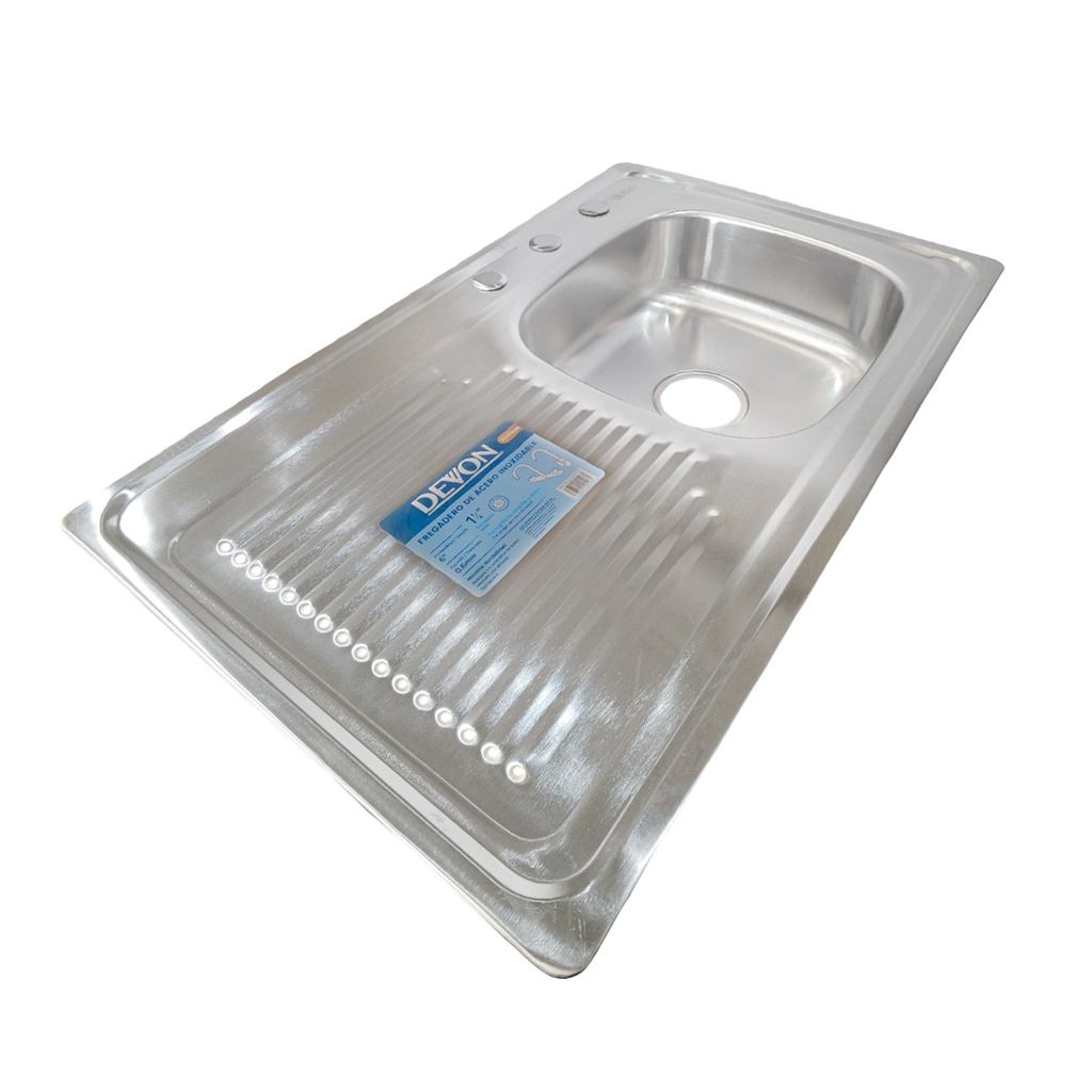 FREGADERO DE ACERO INOXIDABLE (PONCHERA + ESCURRIDOR IZQUIERDO) 800X500X150MM MARCA DEVON