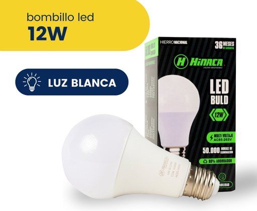 [HN-BL12W] BOMBILLO LED LUZ BLANCA 12W MARCA HINACA