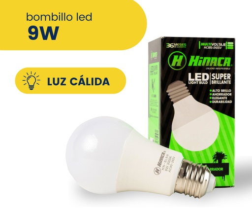 [HN-BL9WC] BOMBILLO LED LUZ CALIDA 9W MARCA HINACA