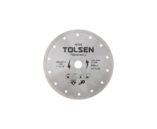 [HN-76725] DISCO DE CORTE DIAMANTE CONTINUO SEGMENTADO 180mm x 22.2mm (7' x 7/8') 8.500 RPM/Máx MARCA TOLSEN
