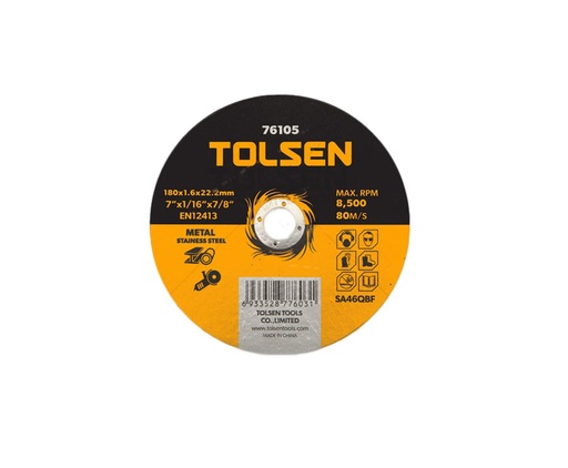 [HN-76105] DISCO DE CORTE ULTRAFINO (TIPO 41) 180mm x 1.6mm x 22.2mm (7' x 1/6' x 7/8') 8,500 RPM/Máx MARCA TOLSEN