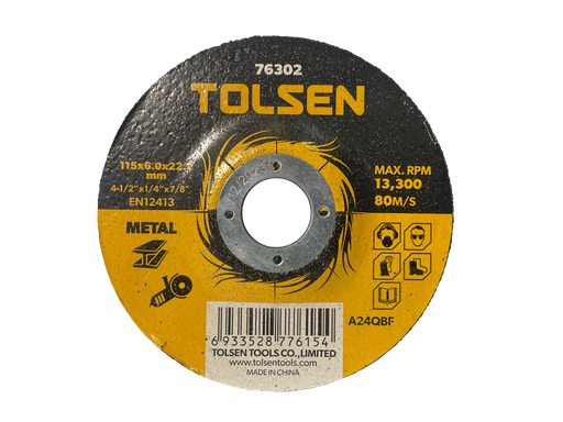 [HN-76302] DISCO DE DESBASTE (TIPO 27) 115mm x 6.0mm x 22.2mm (4-1/2' x 1/4' x 7/8') 13.300 RPM/Máx MARCA TOLSEN