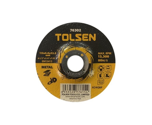 [HN-76305] DISCO DE DESBASTE (TIPO 27) 180mm x 6.0mm x 22.2mm (7' x 1/4' x 7/8') 8.500 RPM/Máx MARCA TOLSEN