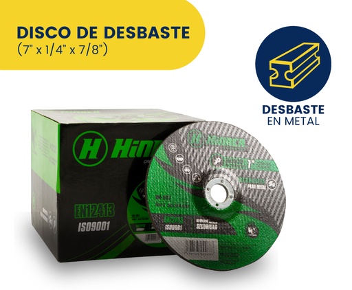 [HN-DD7"] DISCO DESBASTE 180mm x 6.0mm x 22.2mm (7' x 1/4' x 7/8') 8.500 RPM/Máx MARCA HINACA