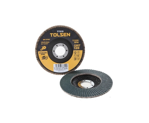 [HN-77312] DISCO FLAP, LIJA DE ÓXIDO DE ZIRCONIA (TIPO 29) GRANO N°60 115mm x 22.2mm (4-1/2' x 7/8') 13.300 RPM/Máx MARCA TOLSEN