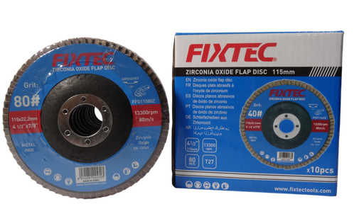 [FFD11580Z] DISCO FLAP, LIJA DE ÓXIDO DE ZIRCONIA GRANO N° 80  115MM x 22.23MM MARCA FIXTEC