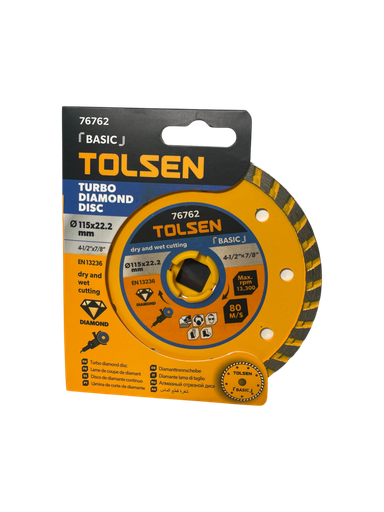 [HN-76762] DISCO TURBO DIAMANTE 115mm x 22.2mm (4-1/2' x 7/8') 13.300 RPM/Máx MARCA TOLSEN