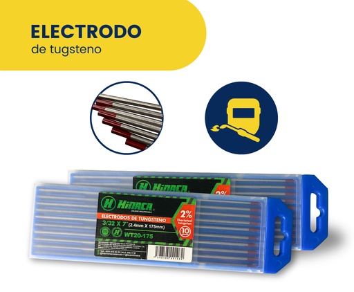 [HN-WT20-175] ELECTRODO DE TUGSTENO 3/32' x 7' (2.4mm x 175mm) (PAQUETE DE 10 VARILLAS) MARCA HINACA