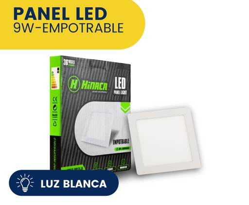 [HN-CE9W] PANEL LED CUADRADO EMPOTRABLE LUZ BLANCA 9W MARCA HINACA
