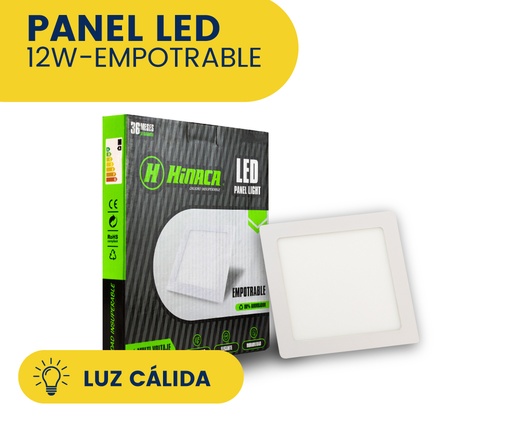 [HN-CE12WC] PANEL LED LUZ CALIDA CUADRADO EMPOTRABLE 12W MARCA HINACA