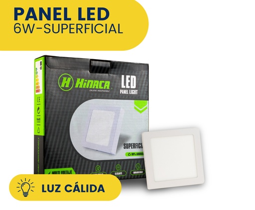 [HN-CS6WC] PANEL LED LUZ CALIDA CUADRADO SUPERFICIAL 6W MARCA HINACA