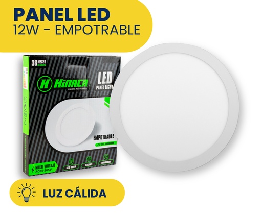 [HN-RE12WC] PANEL LED LUZ CALIDA REDONDO EMPOTRABLE 12W MARCA HINACA