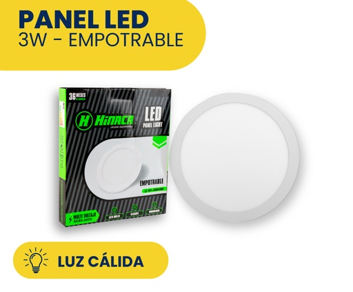 [HN-RE3WC] PANEL LED LUZ CALIDA REDONDO EMPOTRABLE 3W MARCA HINACA