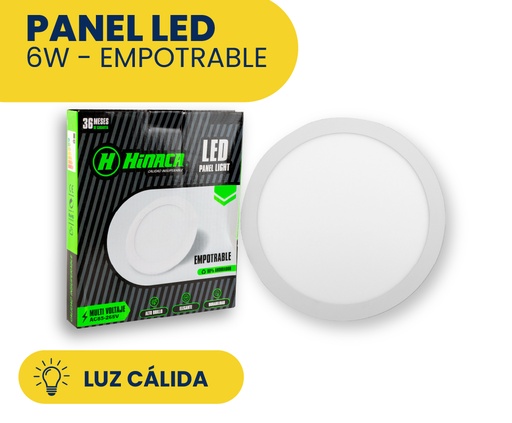 [HN-RE6WC] PANEL LED LUZ CALIDA REDONDO EMPOTRABLE 6W MARCA HINACA