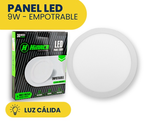 [HN-RE9WC] PANEL LED LUZ CALIDA REDONDO EMPOTRABLE 9W MARCA HINACA
