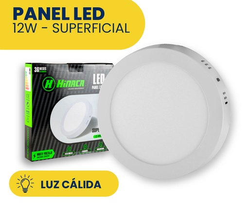 [HN-RS12WC] PANEL LED LUZ CALIDA REDONDO SUPERFICIAL 12W MARCA HINACA