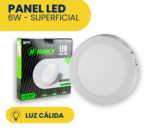 [HN-RS6WC] PANEL LED LUZ CALIDA REDONDO SUPERFICIAL 6W MARCA HINACA