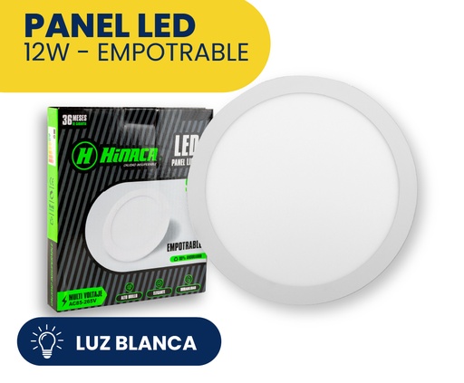 [HN-RE12W] PANEL LED REDONDO EMPOTRABLE LUZ BLANCA 12W MARCA HINACA