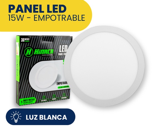 [HN-RE15W] PANEL LED REDONDO EMPOTRABLE LUZ BLANCA 15W MARCA HINACA
