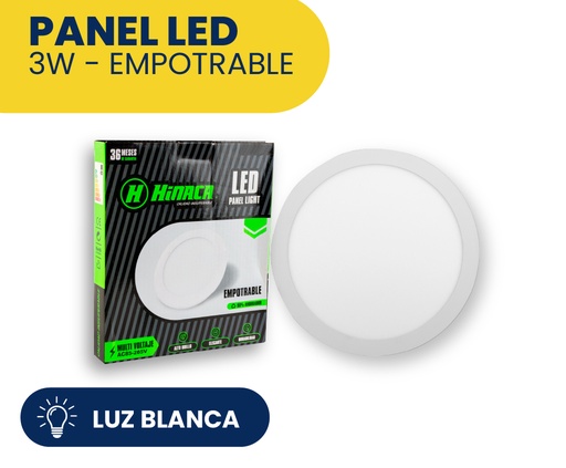 [HN-RE3W] PANEL LED REDONDO EMPOTRABLE LUZ BLANCA 3W MARCA HINACA
