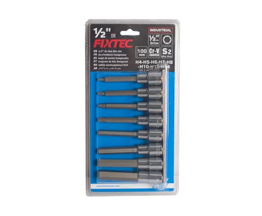 [FHS041308H] JUEGO DE DADOS CON PUNTA HEXAGONAL DR.  DE 1/2” DE 8 PZAS MARCA FIXTEC