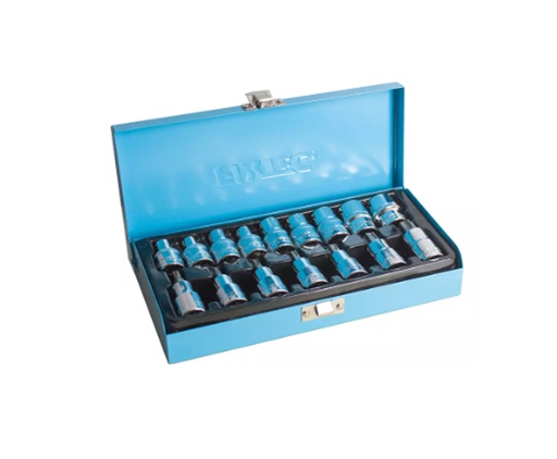 [FHST1317] JUEGO DE 16 DADOS CON PUNTAS TORX Y TIPO DR.E DE 1/2' MARCA FIXTEC