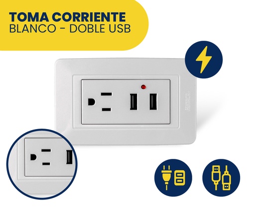 [HN018-118Z98] TOMA CORRIENTE CON 2 PUERTOS USB BLANCO MARCA HINACA
