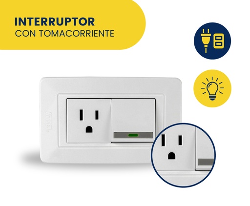 [HN018-118Z07W] INTERRUPTOR SENCILLO 3 WAY + TOMACORRIENTE BLANCO MARCA HINACA