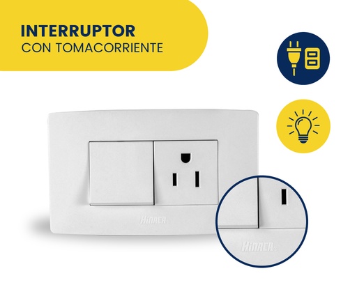 [HN018-KE07W] INTERRUPTOR SENCILLO 3WAY + TOMACORRIENTE BLANCO MARCA HINACA