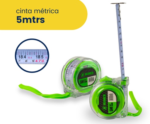 [HN017-525] CINTA MÉTRICA TRANSPARENTE 5 MTRS X 25MM MARCA HINACA