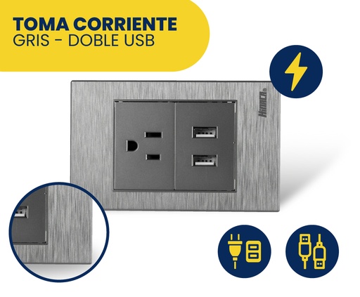 [HN018-118FJ98] TOMA CORRIENTE CON 2 PUERTOS USB GRIS MARCA HINACA
