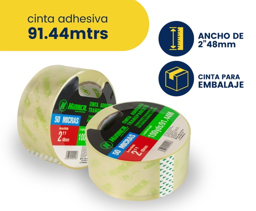 [HN011-100] CINTA ADHESIVA PARA EMBALAJE 91.44MTRS X 48MM MARCA HINACA