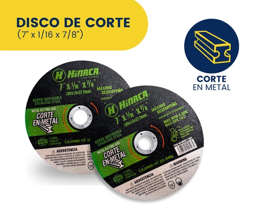 [HN007-180A] DISCO DE CORTE 180X1.16X22,2MM (7' X 1/16' X 7/8') MARCA HINACA