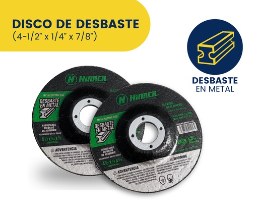 [HN007-115B] DISCO DESBASTE 115mm x 6mm x 22.2mm (4-1/2' x 1/4' x 7/8') 13.200RPM/Máx MARCA HINACA
