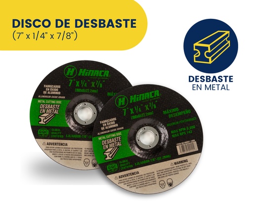 [HN007-180B] DISCO DESBASTE 180mm x 6mm x 22.2mm (7' x 1/4' x 7/8') 8,600RPM/Máx MARCA HINACA