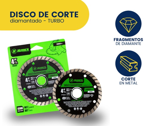 [HN003-115T] DISCO DE CORTE TURBO DIAMANTADO 4-1/2' (115MX1X22,2MM) MARCA HINACA