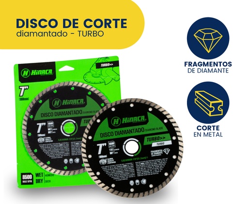 [HN003-180T] DISCO DE CORTE DIAMANTADO TURBO 7' (180MX1,6X22,2MM) MARCA HINACA