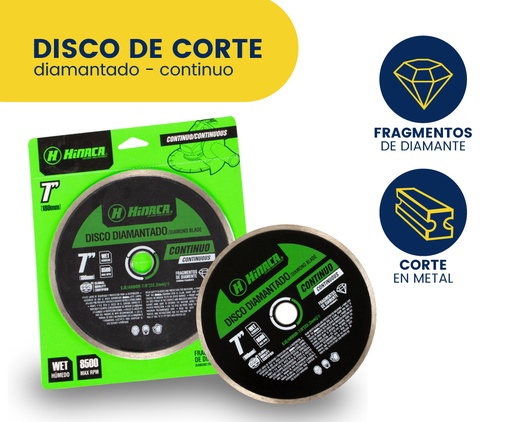 [HN003-180C] DISCO DE CORTE DIAMANTADO CONTINUO  7' (180MX1,6X22,2MM) MARCA HINACA