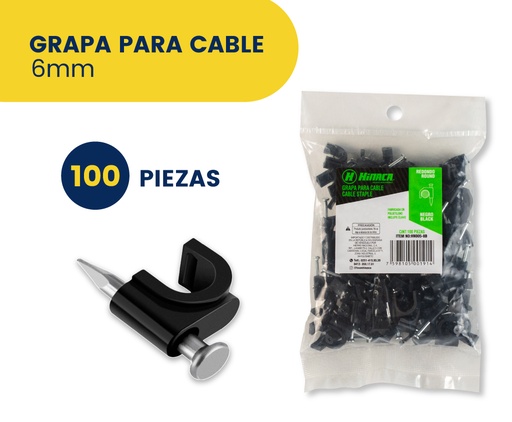 [HN005-6B] GRAPA PARA CABLE 6MM (100PZAS) NEGRAS MARCA HINACA