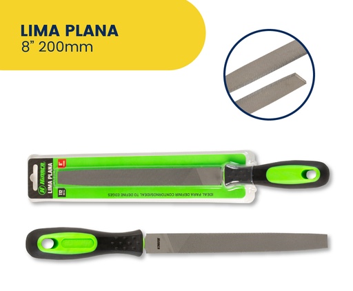 [HN016-8F] LIMA PLANA 8' 200MM CON MANGO MARCA HINACA