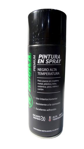 [HN030-SP400BH] PINTURA EN SPRAY PREMIUM COLOR NEGRO ALTA TEMPERATURA 400ML (13.5Fl.Oz.)MARCA HINACA