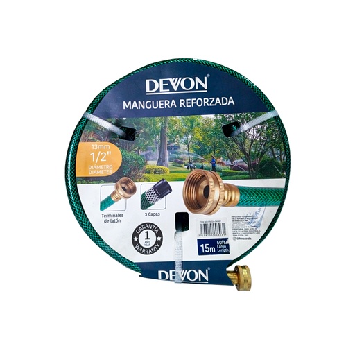 [HN024-GH50F] MANGUERA REFORZADA TIPO CULEBRA 1/2' DE 15MTRS (50Ft) MARCA DEVON